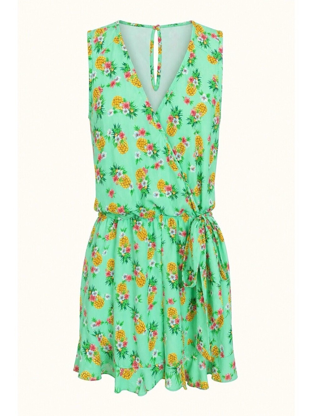 Unbranded Women's Green Romper Tropical Sleeveless Pineapple Print Sz M